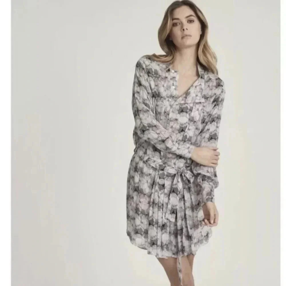 REISS Women's Size 4 (UK-8)  Alice Circle Printed Shirt Dress Pleated Pink Gray
